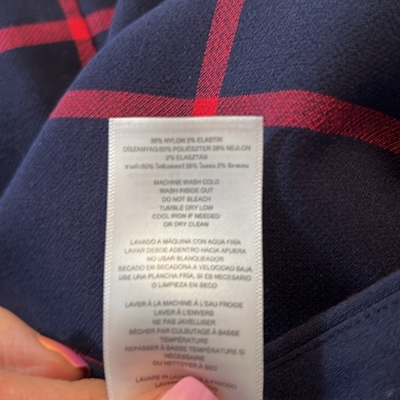 Michael Kors Plaid Lace Scalloped Hem Stretch Pencil Skirt Size 10 Navy & Red - Picture 9 of 9